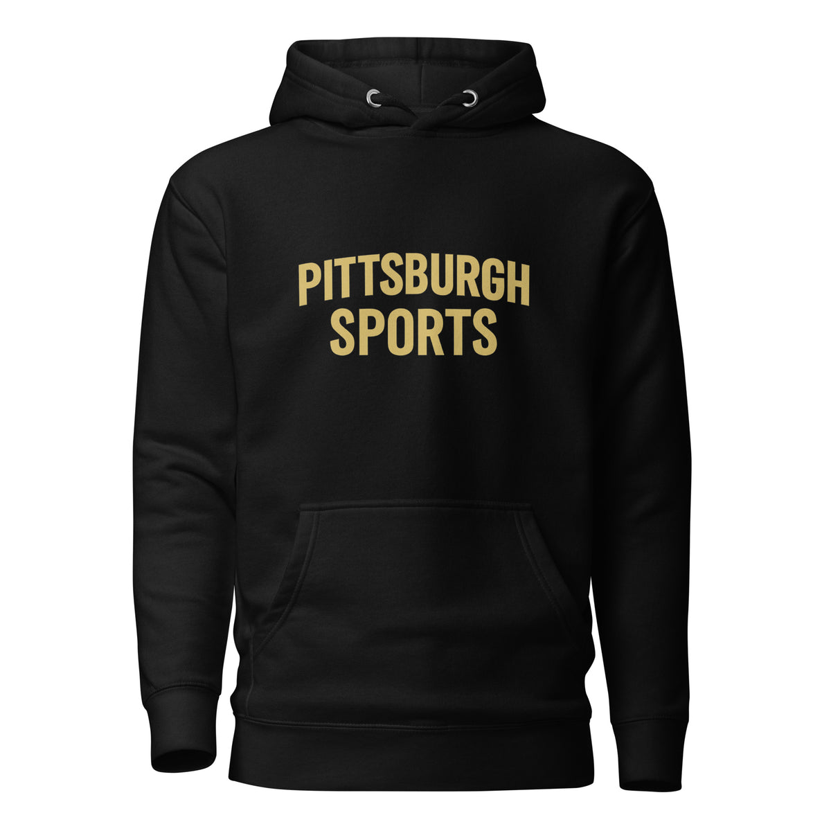 Pittsburgh Sports Hoodie, black, front view — City of Bridges pullover hoodie