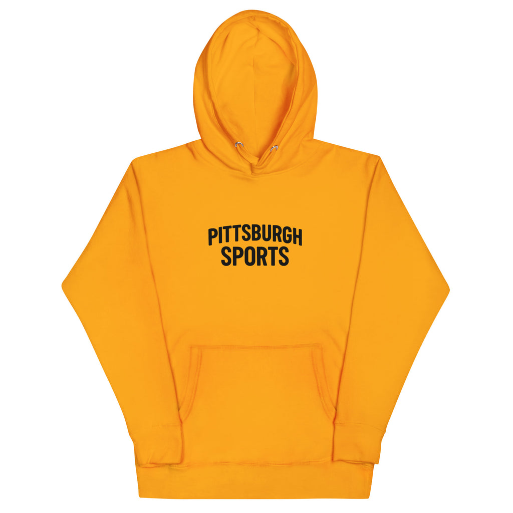 Pittsburgh Sports Hoodie, team gold, front view — City of Bridges pullover hoodie