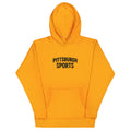 Pittsburgh Sports Hoodie, team gold, front view — City of Bridges pullover hoodie