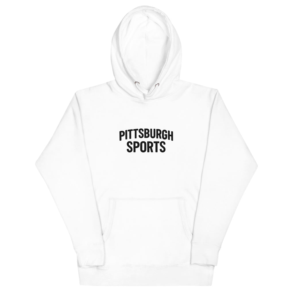 Pittsburgh Sports Hoodie, white, front view — City of Bridges pullover hoodie