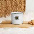 City of Bridges enamel camp mug, white 12oz, front view