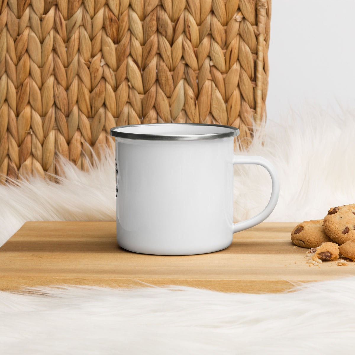City of Bridges enamel camp mug, white 12oz, right side view