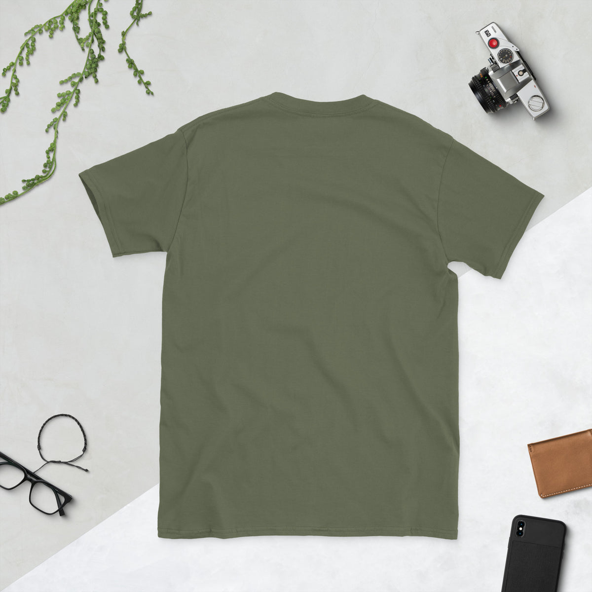 Pierogi Meets Bridge tee, military green, back view — City of Bridges Pittsburgh apparel