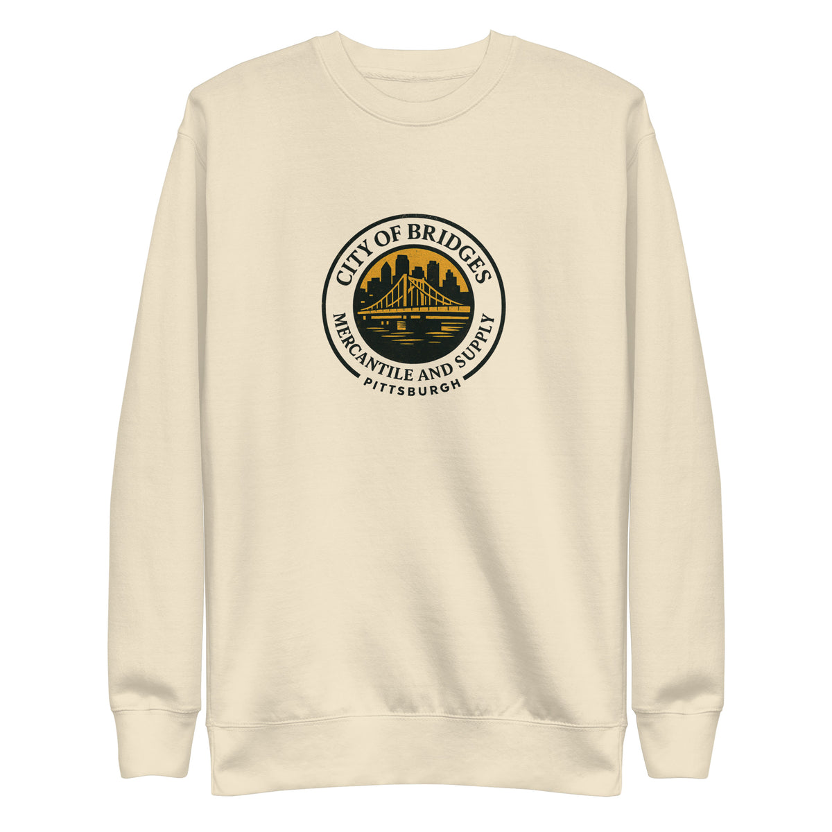 Premium Bridge Logo Sweatshirt, bone, front view — City of Bridges Pittsburgh crewneck