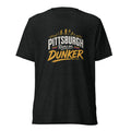 Dunker Splash graphic tee, charcoal-black tri-blend, front view — City of Bridges Pittsburgh tee